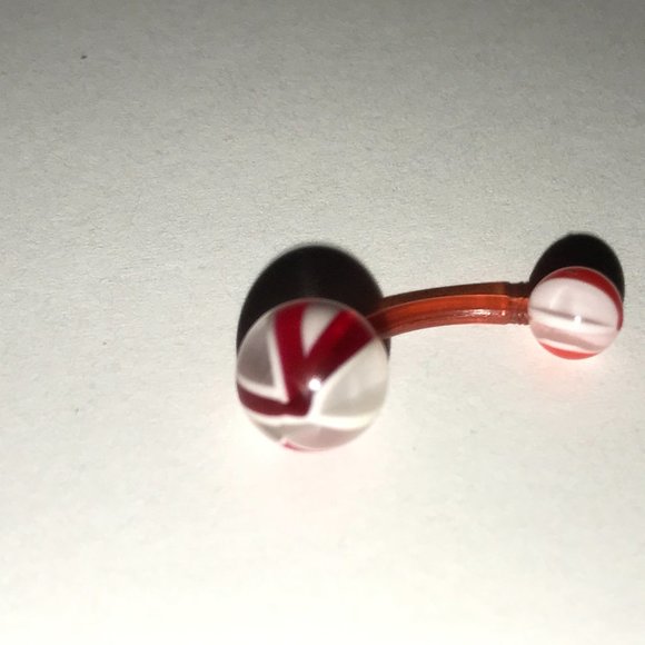 14 Gauge Red and white Abstract Belly Ring - Picture 9 of 11